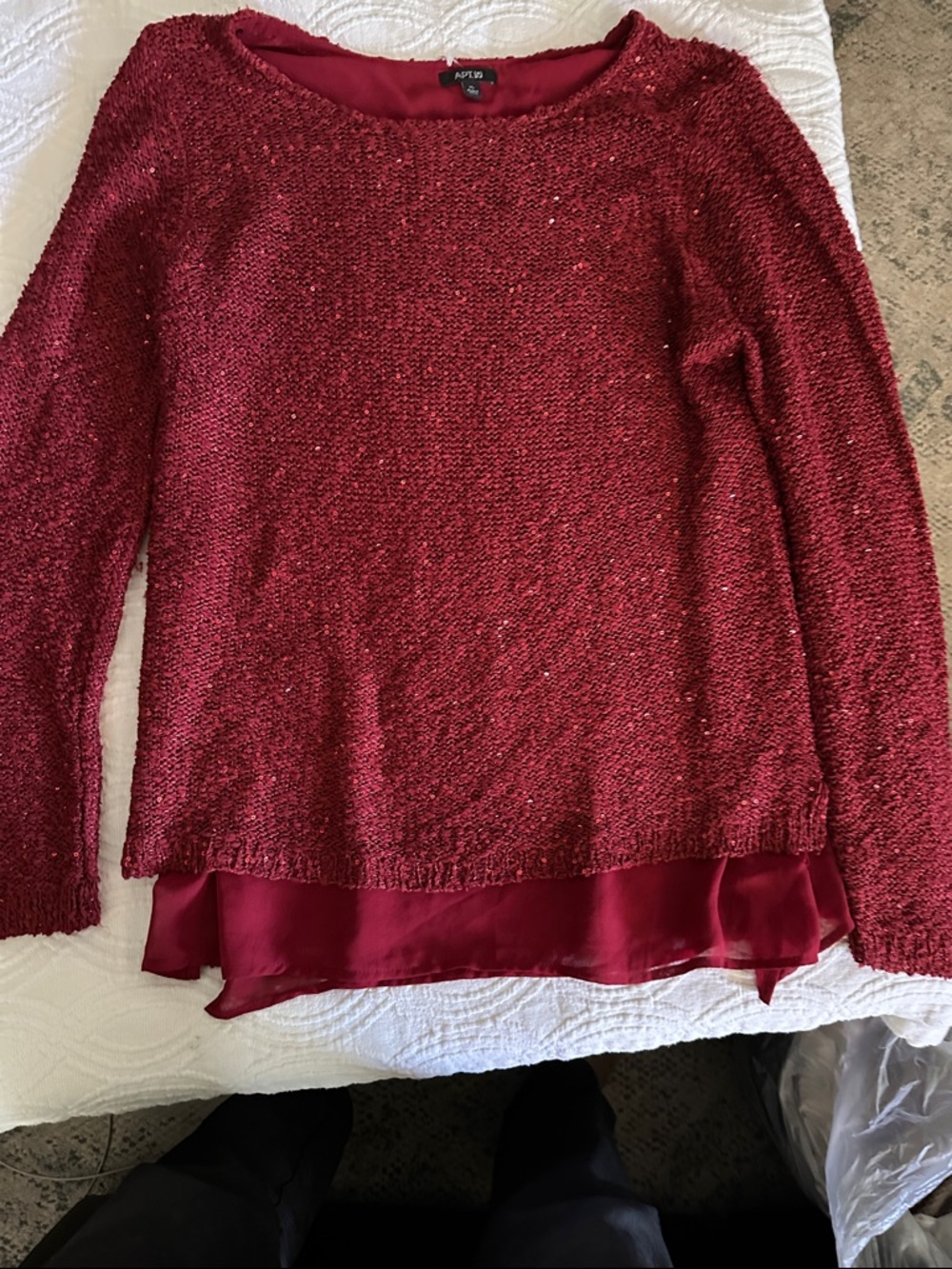 Apt. 9 Women's Garnet Red Layered Knit Scoop Neck Sweater